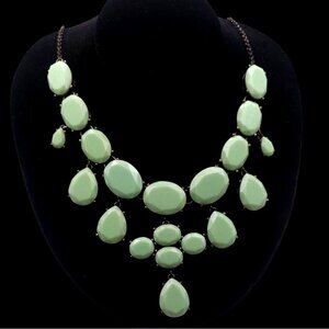 J. Crew Mint Green Faceted Bib Chunky Statement Necklace Adjustable 18"-21"